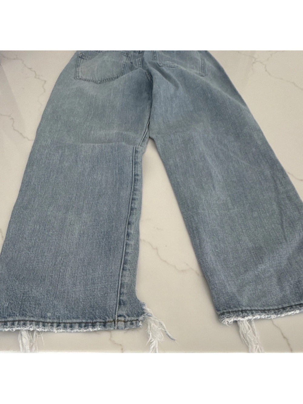 pistola Light Blue Wide-Leg Jeans with Frayed Hem